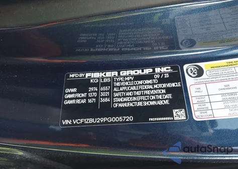 2023 Fisker Ocean One из США, поврежденный, VIN VCF1ZBU29PG005720